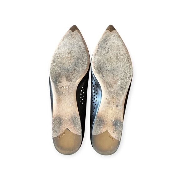 Prada Pointed Toe Flats, Black Perforated Leather, Size 39 EU, dust bag/box - Picture 11 of 15